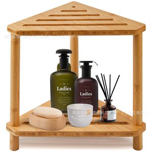 Étagère d'angle en bois pour salle de bain Lu Xu, 17,16x12,4x15 pouces, rangement à deux niveaux avec patins antidérapants pour articles de toilette - Product Image 2