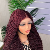Peluca de Cabello Humano Remy Virgen 100% de Alta Densidad con Cierre de Rizo Birmano SDD, sin Pegamento, 5x5, sin Caída, Color Vino, Venta al por Mayor