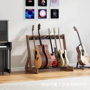 Soporte de guitarra de madera con 5 ranuras, soporte vertical para almacenamiento de guitarras acústicas y eléctricas, organizador de exhibición para sala de estar - Product Image 2