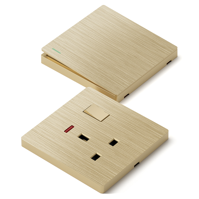 Home Luxury Wall Power Switch Golden Brushed Digital Electric Switch Board Wall Switches for Wall