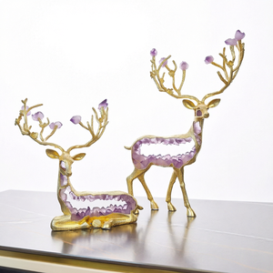 Figurine de cerf en cristal de luxe, artisanat en métal, sculpture animale, statue décorative en améthyste pour la maison et le bureau - Product Image 1