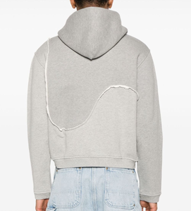 Parches de diseño personalizados Cortar y coser Sudadera con capucha de <span class=keywords><strong>color</strong></span> contrastante Hombres Algodón Fit Pullover y cremallera Sudadera con capucha recortada de dos tonos - Product Image 2