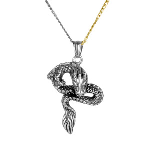 Tibetan Silver Snake Pendant Necklace For <b>Men</b> <b>Animal</b> Zodiac Design Daily Wear Jewelry SP900 - Product Image 1