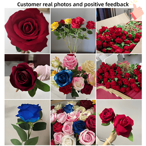 Vente en gros d'usine, fleurs artificielles de haute qualité, rose rouge en tissu de soie à toucher réel, pour la décoration, mariage, fleurs en vrac - Product Image 5