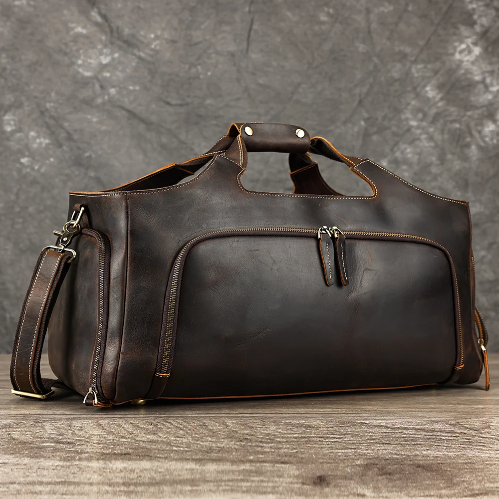 MARRANT Men Crazy Horse Genuine Leather Weekend Overnight Duffle Bag Large Capacity Hand Luggage Bags Leather Travel Bag Men