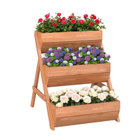 Jardinière carrée surélevée à 3 niveaux en bois, écologique, pour fleurs, légumes et herbes