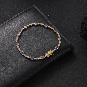 Pulsera de tenis <span class=keywords><strong>CZ</strong></span> de 2mm para mujer, brazalete de oro de 18K con piedra de huevo, tobillera, joyería de mano para boda, pulseras para niña de Color rosa - Product Image 4
