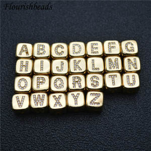 Alta calidad 18K chapado en oro circón cúbico 9x9mm letras <span class=keywords><strong>iniciales</strong></span> gran agujero collar pulsera hacer cuentas de Metal sueltas - Product Image 3