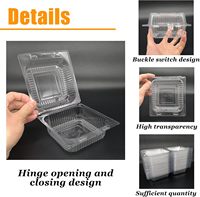 Récipients carrés jetables en plastique transparent à charnière gaufré Boîtes carrées en plastique pour aliments pour animaux de compagnie à salade et gâteaux aux fruits pour épicerie d'exposition