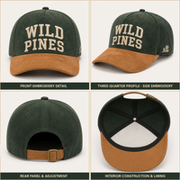 Cappellino da Baseball in Camoscio a 5 Pannelli con Logo Personalizzato, Visiera Curva Bicolore, Lettere Ricamate 3D in Rilievo, Non Strutturato, Sportivo, Verde Foresta e Beige