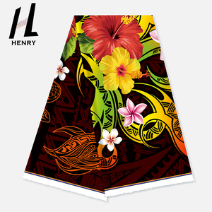 OEM/Impresión tribal de hibisco y Tortuga vibrante de tela polinesia de fondo negro al por mayor para vestido de resort, ropa de playa, camisa Aloha - Product Image 3