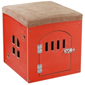 Printed Pattern Wooden <strong>Pet</strong> <strong>Bed</strong> MDF Dog House Kennel Rabbit Hide with Door - Product Image 5