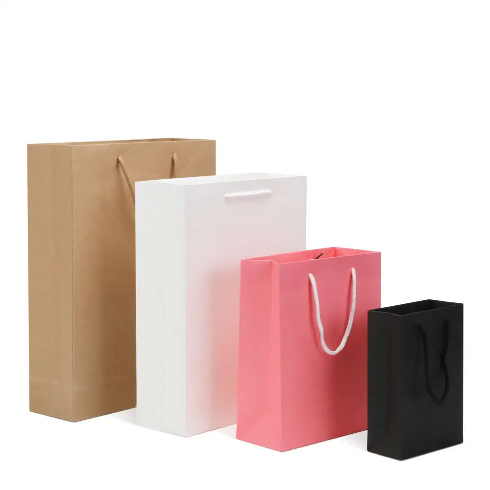 หรูหราโลโก้ที่กําหนดเอง Tote Bag สีชมพูเสื้อผ้าช้อปปิ้งกระดาษคราฟท์ Hot Stamping ส่วนบุคคลของขวัญโรงงานขายสีดําสีขาวสีน้ําตาล