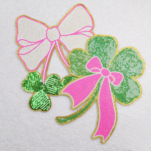 Factory Direct Supply Big Glitter Sequin Shamrock Patches St Patrick'S Day <b>Bow</b> Patches Iron On - Product Image 5