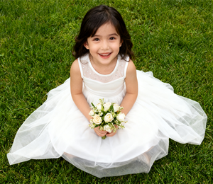 Đầm cao thấp thoáng khí cổ chữ A không tay vải tuyn cho tiệc cưới trang trọng màu trơn cho bé gái - Product Image 1