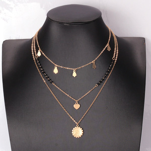 สร้อยคอหลายชั้นพร้อมจี้รูปหัวใจและดอกทานตะวันสำหรับผู้หญิง เครื่องประดับโลหะผสมสังกะสี จี้แฟชั่น แหล่งผลิตอี้หวู่ - Product Image 3