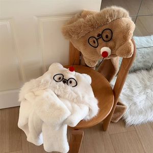 Conjunto de Gorro y Bufanda Cuadrados de Felpa Jacquard Blancos, Lindos y Cálidos para Invierno, Estilo Kawaii de Dibujos Animados para Niñas, Uso Diario - Product Image 5