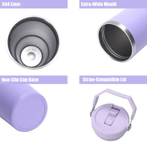 زجاجة ماء حرارية من الفولاذ المقاوم للصدأ سعة 30 أونصة مع غطاء سيارة مخصص ومقبض علوي وقش قابل للطي للتخييم - Product Image 3