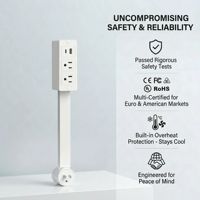 Multiprise murale extensible avec ports USB-A, USB-C et 2 prises CA, rotative à 180°, extensible de 22 à 34 pouces °
