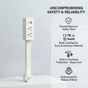 Multiprise murale extensible avec ports USB-A, USB-C et 2 prises CA, rotative à 180°, extensible de 22 à 34 pouces ° - Product Image 5