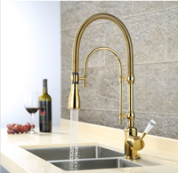 Robinet de cuisine moderne en laiton à montage sur plan, mitigeur chaud/froid à ressort, finition or, design royal