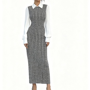 Vestidos Elegantes Ajustados con Mangas Abullonadas y Estampado de Pata de Gallo para Mujer - Product Image 5