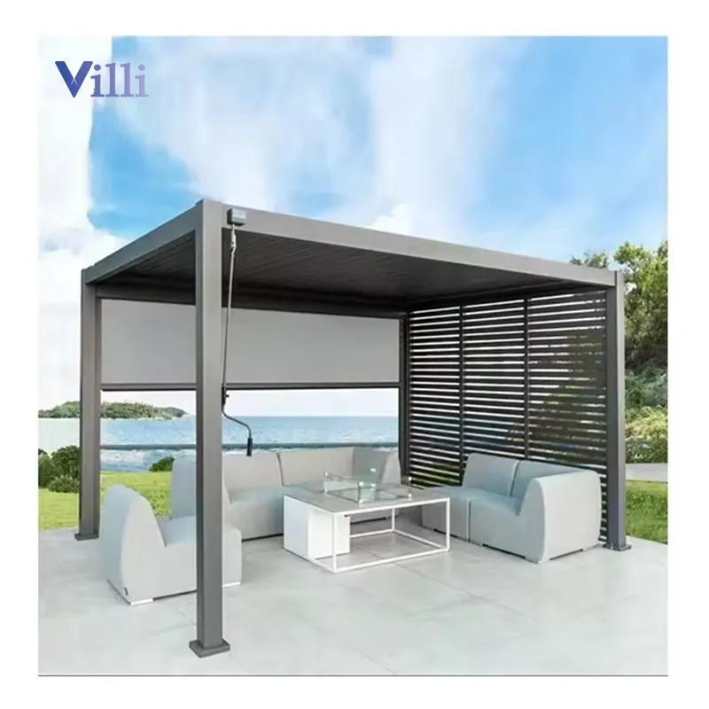 Pavilion luar ruangan tahan air, naungan taman halaman belakang kanopi aluminium elektrik Gazebo Pergola