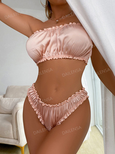<span class=keywords><strong>Sexy</strong></span> Lingerie Satijn Nachtkleding Vrouwen Dame <span class=keywords><strong>Sexy</strong></span> Verleiding Nachtkleding 2 Stuk Beha Panty Thong Lingerie Set - Product Image 3