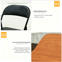 Chaise de bureau pliante ergonomique moderne avec dossier, cadre métallique et tablette d'écriture