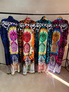 Robe Longue Africaine Décontractée en Coton à Manches Courtes Ample pour Femme Imprimé Motif avec Ensemble Foulard et <span class=keywords><strong>Boubou</strong></span> Orné de Diamants - Product Image 1
