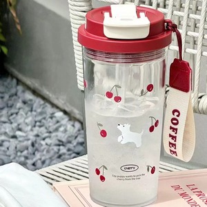 Cherry Puppy Double Drink Cup 580ml With Straw And <b>Tea</b> <b>Infuser</b> For Students And Office Use - Product Image 3