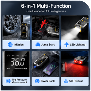 Portable <b>Car</b> Air Compressor Tire Inflator with Jump Starter LED Light Powerbank SOS Rescue Digital Pressure Gauge 150PSI OEM ODM - Product Image 3