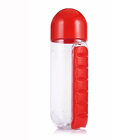 Bouteille d'eau potable quotidienne de voyage en plastique de 20oz avec boîte à pilules de 7 jours