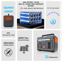 Générateur Solaire 1200W 1024Wh avec Batterie LiFePO4, Station Portable, Système d'Énergie Solaire d'Urgence Mobile, Onduleur Pur Sinus pour Voiture