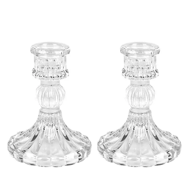 Wholesale Modern Clear Crystal Glass Candlestick Stand Small Taper Candle Holder For Home Decor