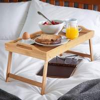 Plateau de service pliable en bois à un niveau, portable, pour petit-déjeuner, table d'appoint pour ordinateur portable, plateau de lit avec pieds et rangement pour aliments - Grande Vente