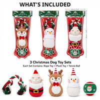 Cet ensemble de 3 jouets pour chien de Noël à couiner, motif dessin animé, comprenant une figurine Père Noël et une balle en caoutchouc avec corde, populaire dans un coffret cadeau festif