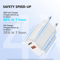 Chargeur mural ignifuge 20W PD USB Type-C 5V/3A à charge rapide avec prises EU/US/UK pour téléphone portable
