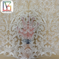 Tissu en Tulle Brodé de Perles Lourdes et de Paillettes de Haute Qualité pour Robes de Mariée Blanches – Tissu en Maille Brodé de Perles et de Paillettes pour Robes de Mariée de Luxe