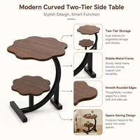 Table d'appoint moderne à deux niveaux en forme de fleur avec cadre métallique incurvé pour salon, canapé, chambre à coucher