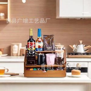 Wooden Coffee Syrup <b>Storage</b> <b>Rack</b> 3 Tier Freestanding Desktop Organizer For Kitchen Bar Condiment <b>Bottle</b> Display - Product Image 2