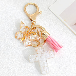 Porte-clés Papillon Tendance Rose à Paillettes en Acrylique avec Lettres, Charme de Sac Mignon, Pendentif pour Femmes et Filles, Décoration de Sac à Main - Product Image 1