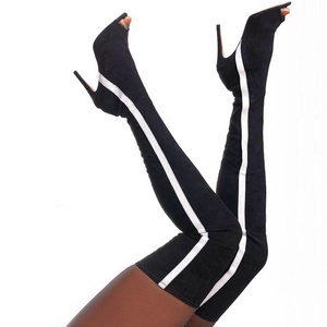 Summer Peep Toe Skintight Stretch Women's Super Long Boots Thigh High Custom Booties Stiletto Heels Wide Leg Fit <b>Shoes</b> - Product Image 3