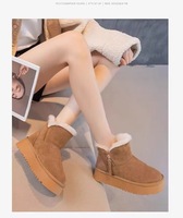 Nouvelles Bottes de Neige Thermiques à Plateforme Automne/Hiver 2026 avec Fermeture Éclair Latérale pour Femme, Bottines Chaudes en Peluche, Logo Personnalisé, Daim Coton OEM