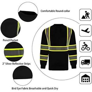 Camiseta de Seguridad de Alta Visibilidad Clase 3, Negra, Manga Larga, Reflectante, Ropa de Trabajo para Hombre - Product Image 5