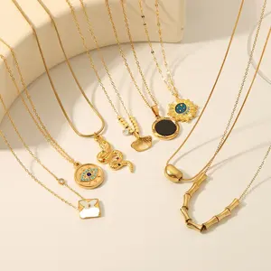 Luxury Vintage 14k Gold Stainless Steel Blue Eyes Heart Pendant Necklace Women Fashion Rhinestone Choker Necklace For Gift