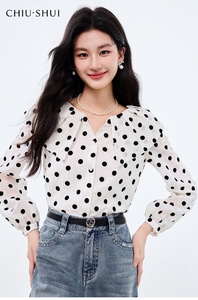 Blusa Vintage con Cintura Imperio y Estampado de <span class=keywords><strong>Lunares</strong></span>, Nueva Moda de Principios de Otoño, Estilo Versátil para el Trabajo, Diseño de Solapa Grande - Product Image 2