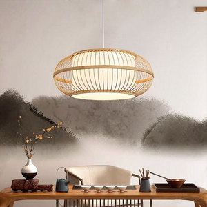 โคมไฟแขวนไม้ไผ่ทรงกลม E27 สีทอง สำหรับห้องนั่งเล่น ห้องน้ำชา - Product Image 5