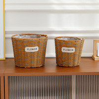 Panier à fleurs en osier artificiel - Panier de rangement créatif en plastique tressé imitation osier et pot de fleurs décoratif pour la maison