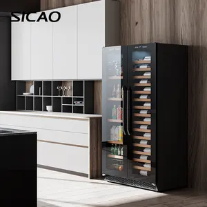 Hazır stok dik bağlantısız çift bölge kısılabilir LED dokunmatik Panel restoran şarap soğutucu buzdolabı inşa
